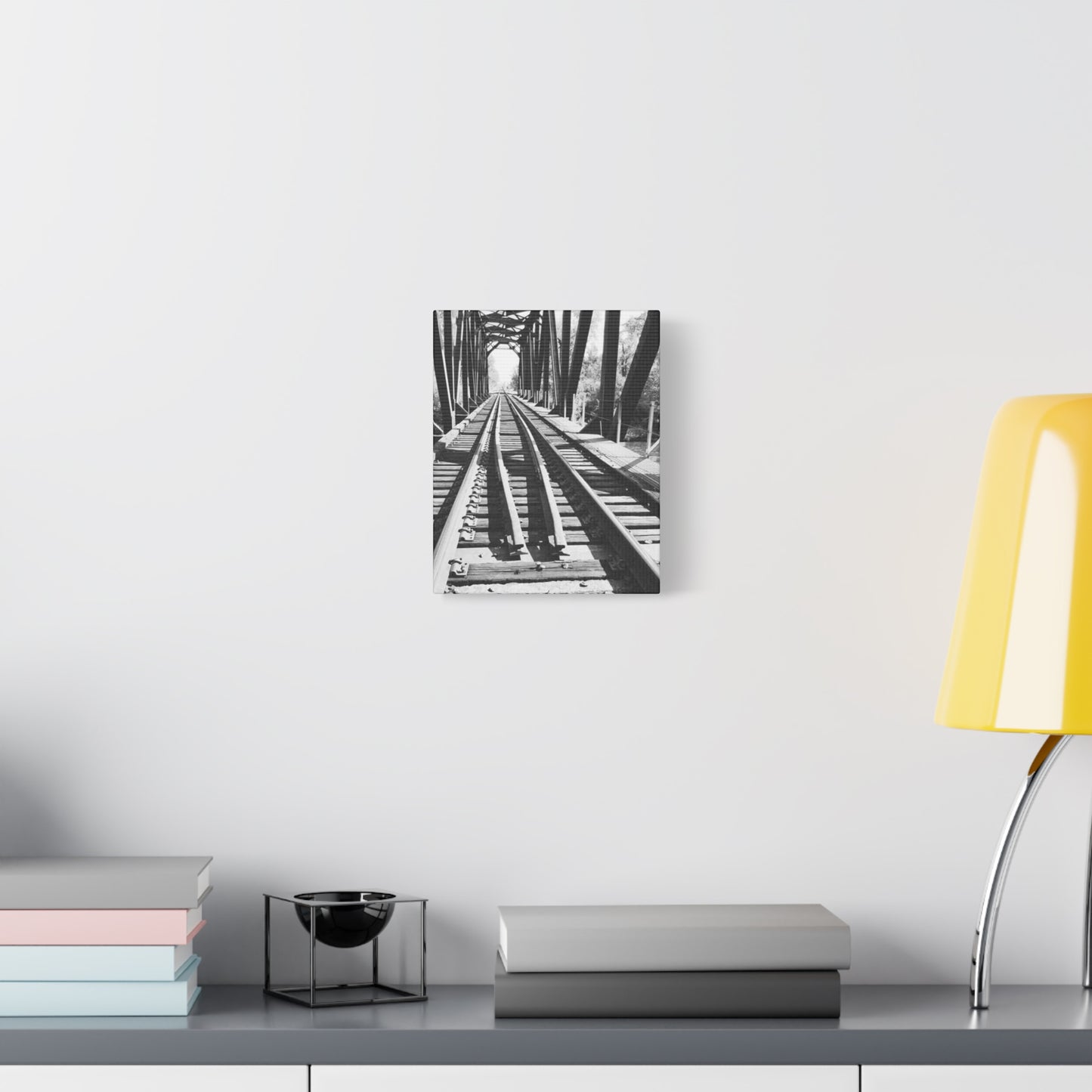 Black & White Railroad Bridge Matte Canvas Wall Art