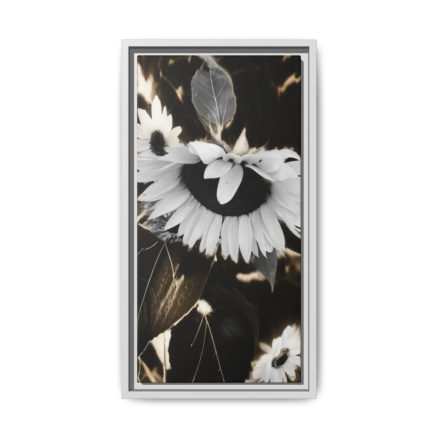Framed Matte Canvas Print — Monochrome Sunflower Wall Art