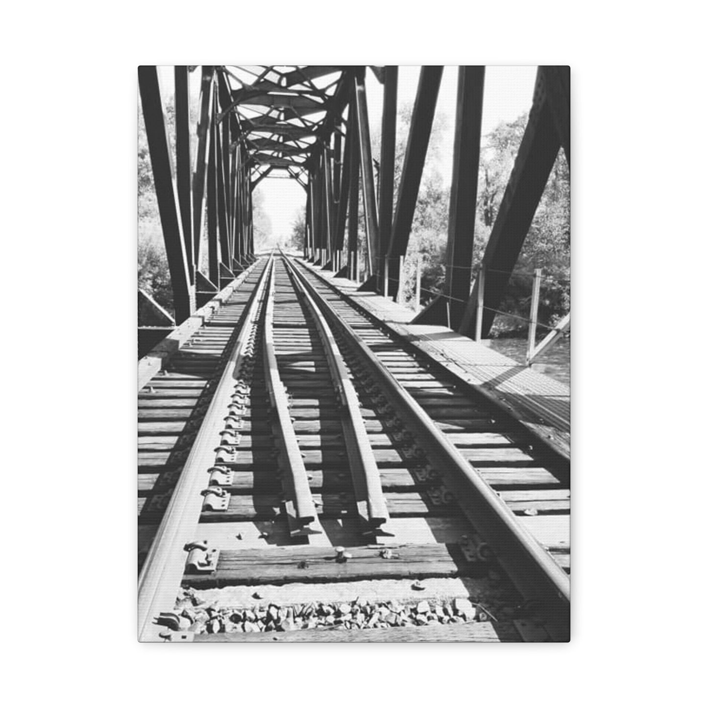 Black & White Railroad Bridge Matte Canvas Wall Art