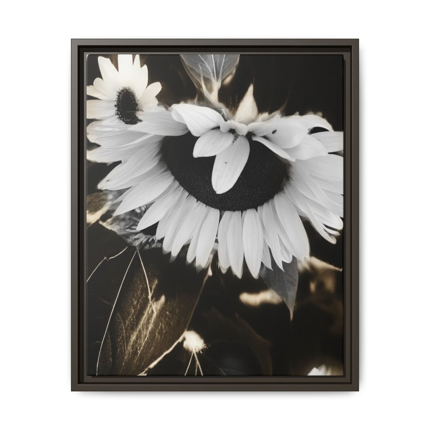 Framed Matte Canvas Print — Monochrome Sunflower Wall Art
