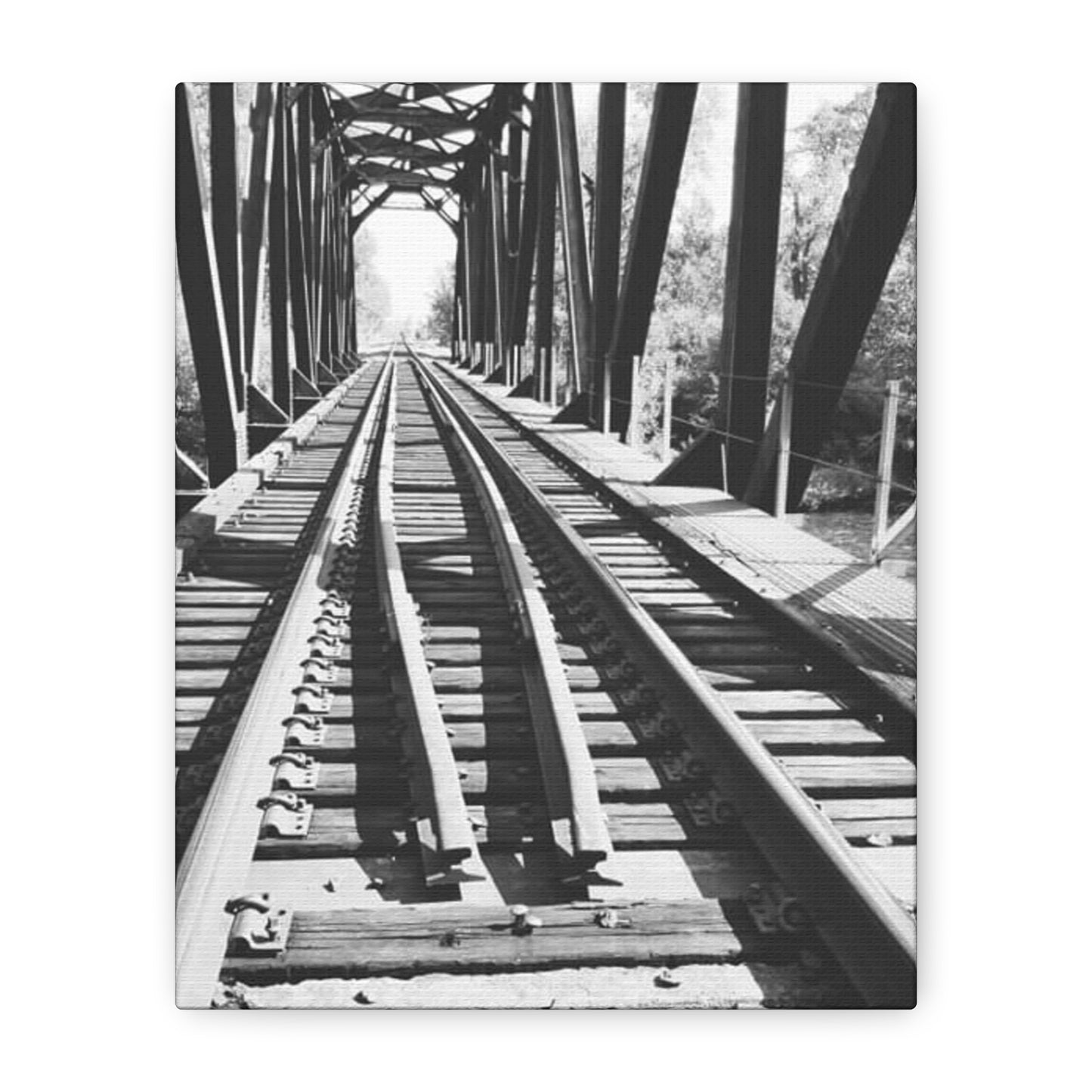 Black & White Railroad Bridge Matte Canvas Wall Art
