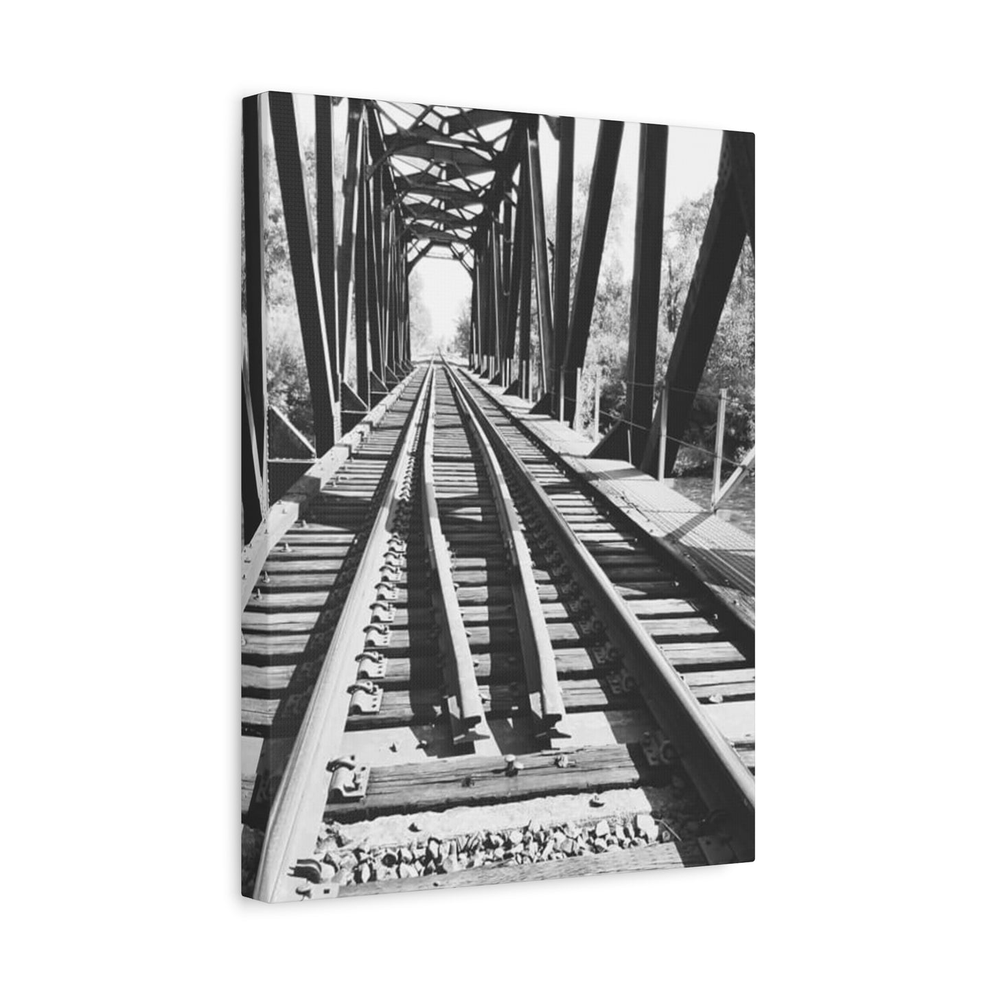 Black & White Railroad Bridge Matte Canvas Wall Art