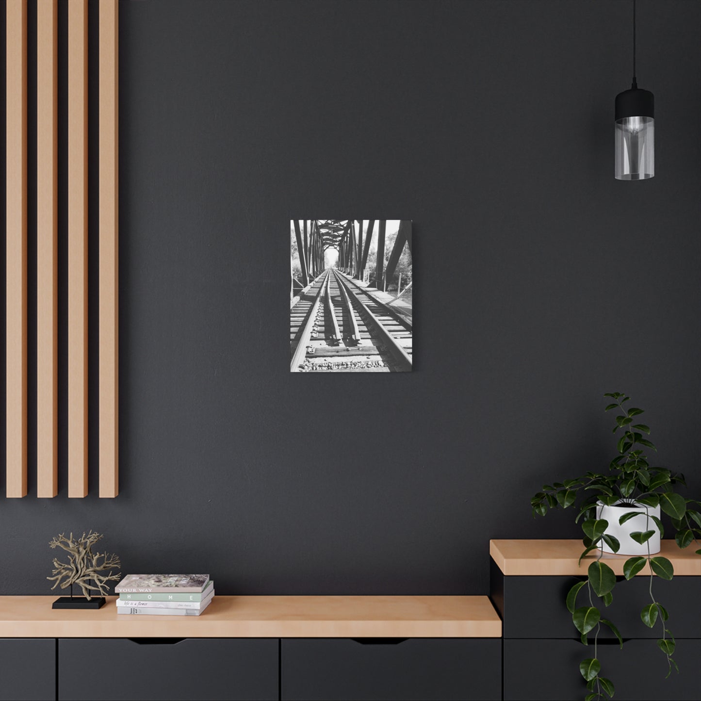 Black & White Railroad Bridge Matte Canvas Wall Art