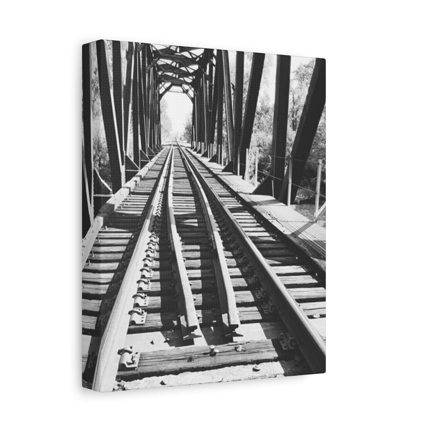 Black & White Railroad Bridge Matte Canvas Wall Art
