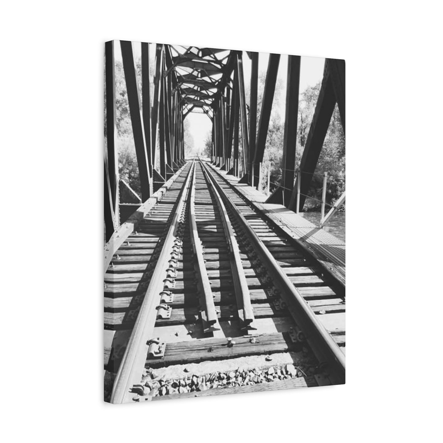 Black & White Railroad Bridge Matte Canvas Wall Art