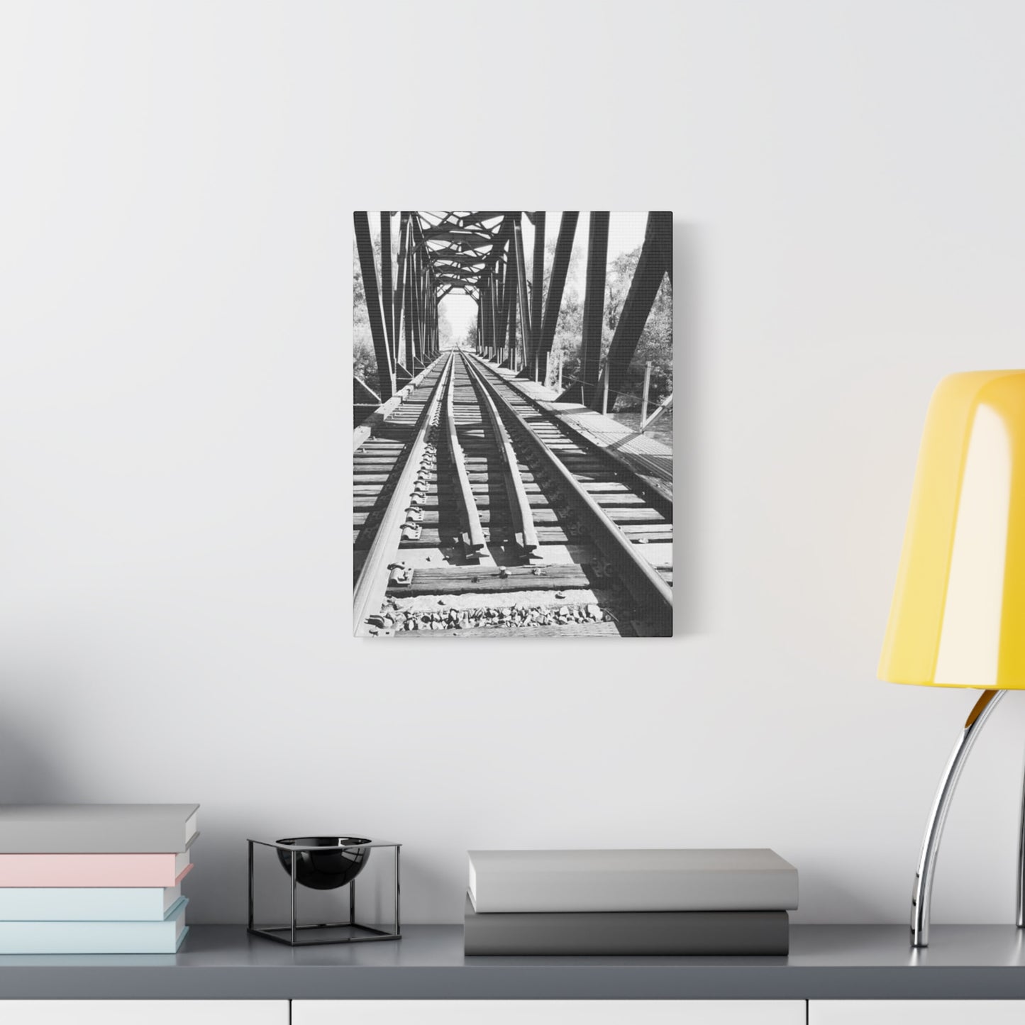 Black & White Railroad Bridge Matte Canvas Wall Art