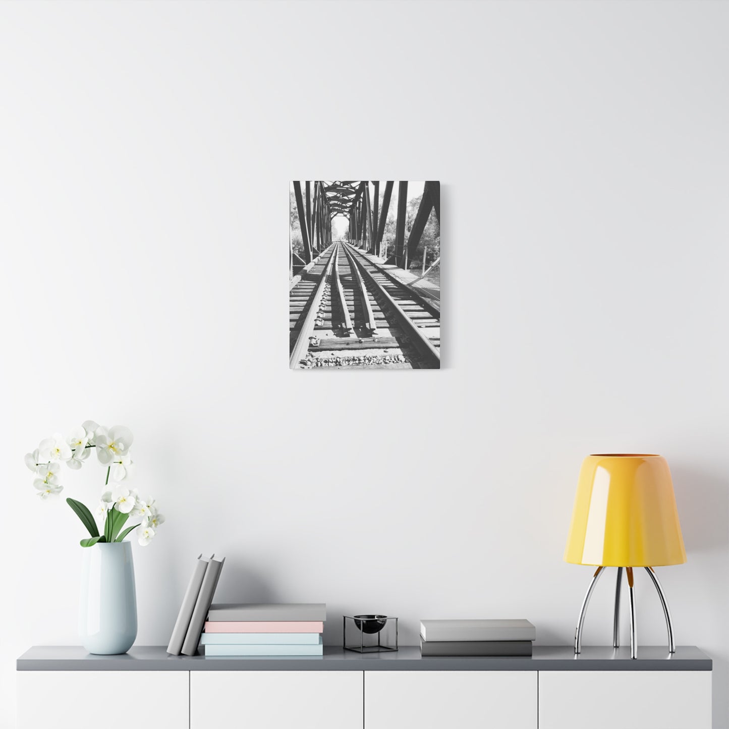 Black & White Railroad Bridge Matte Canvas Wall Art