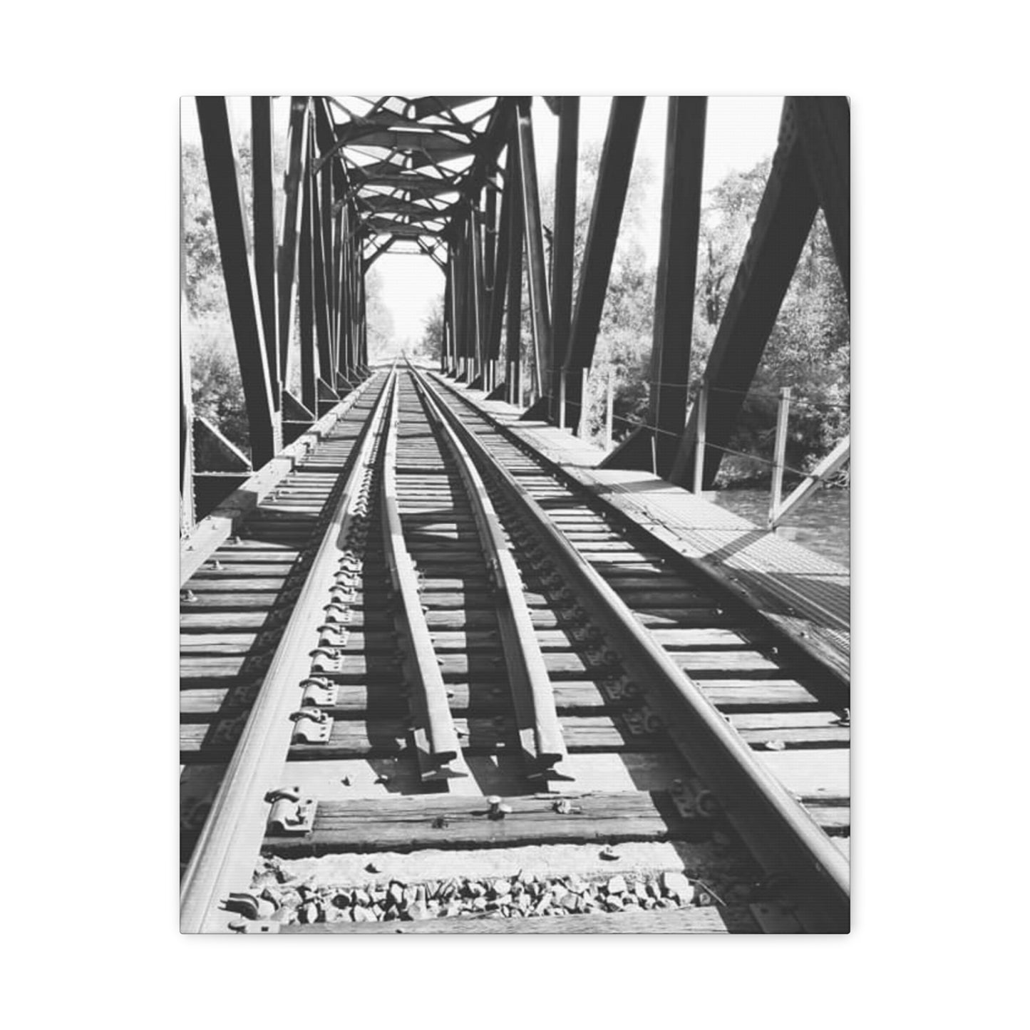 Black & White Railroad Bridge Matte Canvas Wall Art