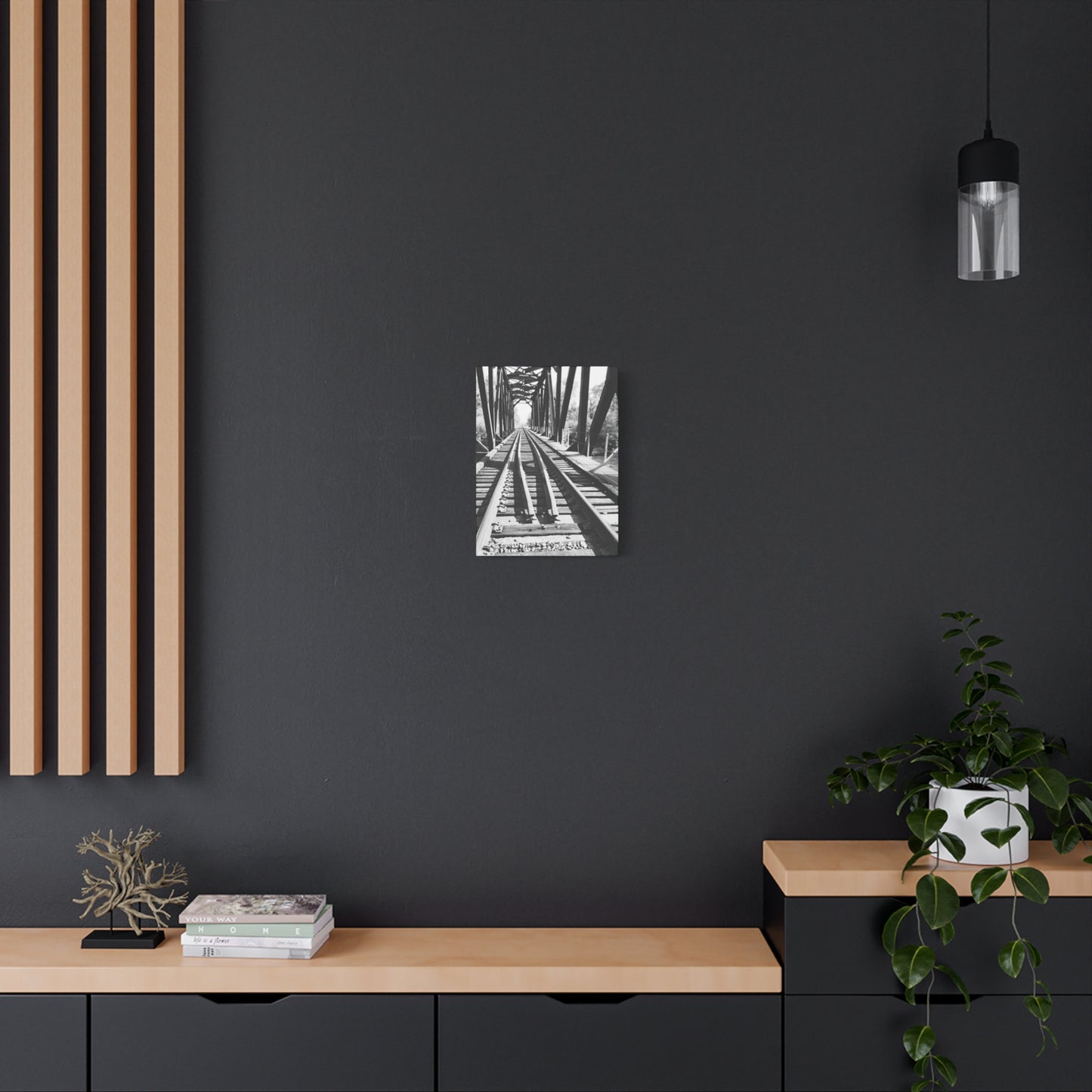 Black & White Railroad Bridge Matte Canvas Wall Art