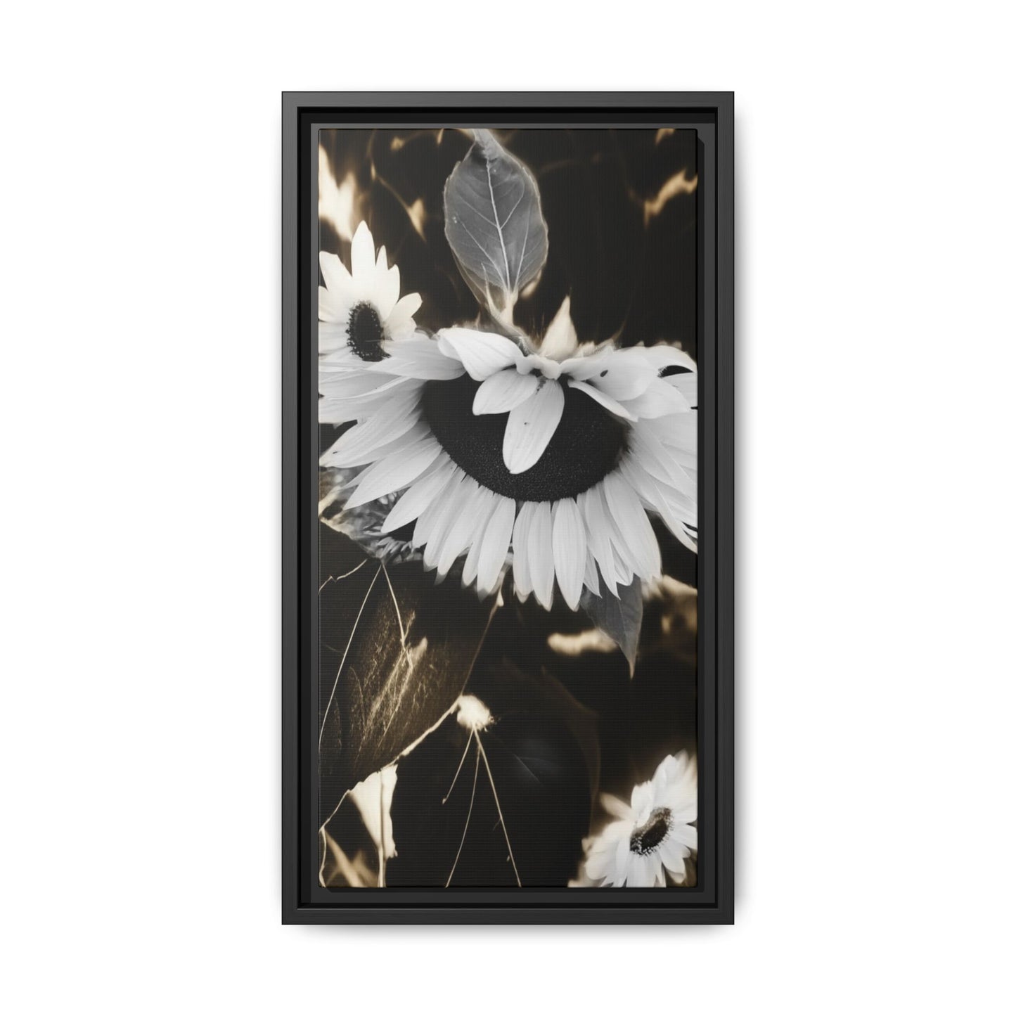 Framed Matte Canvas Print — Monochrome Sunflower Wall Art